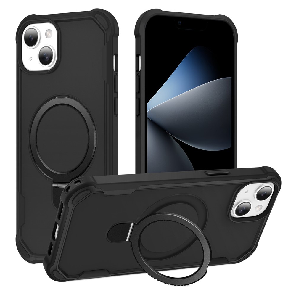 For iPhone 14 Case Compatible with MagSafe Kickstand TPU + PC Shockproof Phone Back Cover - Black