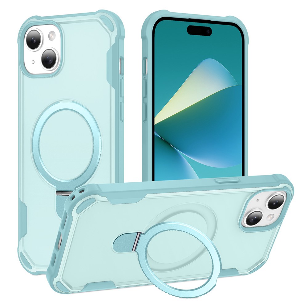 For iPhone 15 Case Compatible with MagSafe Kickstand TPU + PC Shockproof Phone Back Cover - Lake Blue