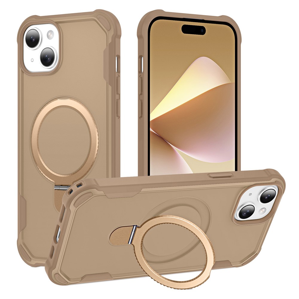 For iPhone 15 Case Compatible with MagSafe Kickstand TPU + PC Shockproof Phone Back Cover - Gold
