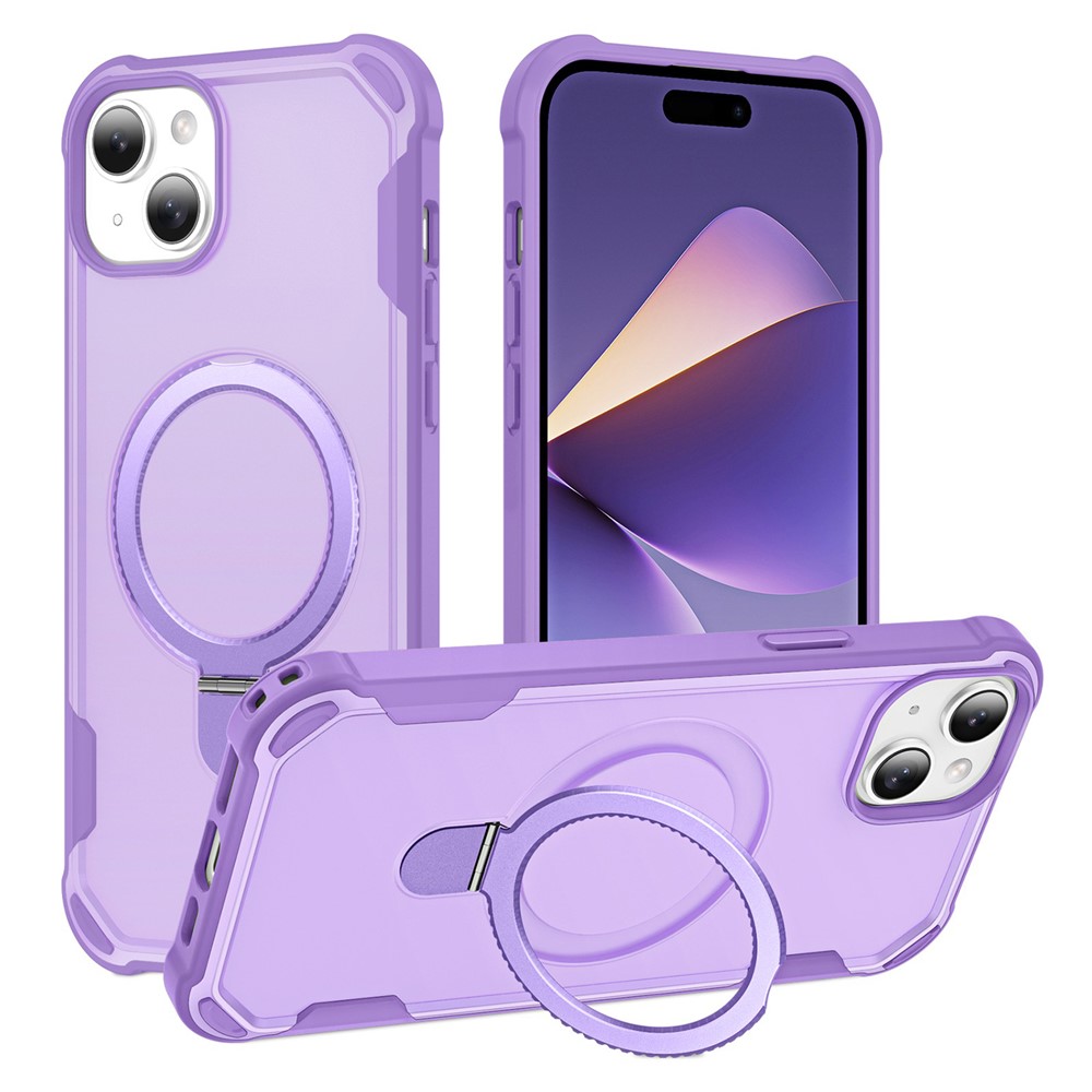 For iPhone 15 Case Compatible with MagSafe Kickstand TPU + PC Shockproof Phone Back Cover - Purple