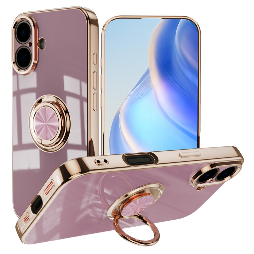 For iPhone 16 Plus Case Precise Cutouts 6D Electroplating TPU Phone Cover with Ring Holder - Light Purple