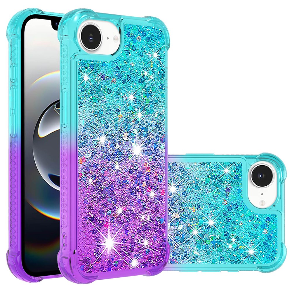 For iPhone 16e TPU Case Gradient Quicksand Phone Back Cover - Sky Blue+Purple
