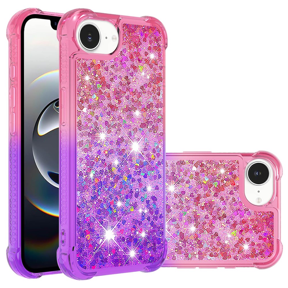 For iPhone 16e TPU Case Gradient Quicksand Phone Back Cover - Pink+Purple