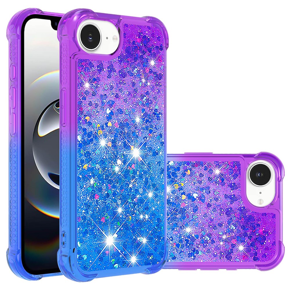 For iPhone 16e TPU Case Gradient Quicksand Phone Back Cover - Purple+Sky Blue