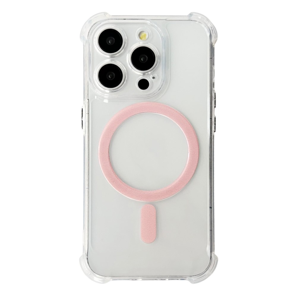 SHANWO For iPhone 15 Pro Max Magnetic Case Anti Drop Soft TPU Clear Phone Back Cover - Pink