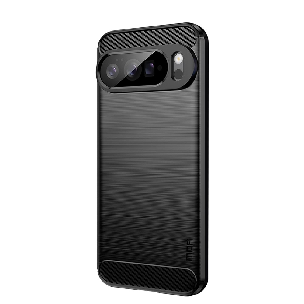 For Google Pixel 10 Pro XL Back Cover MOFI Brushed Texture Carbon Fiber Soft TPU Case - Black