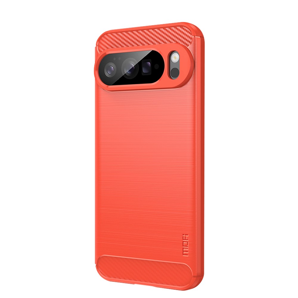 For Google Pixel 10 Pro XL Back Cover MOFI Brushed Texture Carbon Fiber Soft TPU Case - Red