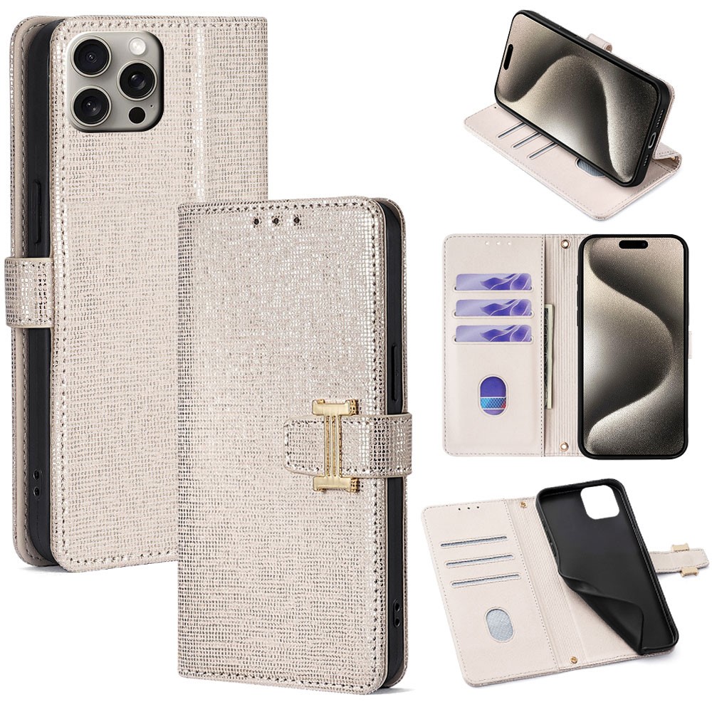 For iPhone 15 Pro Max Case Wallet Sequins Leather Crossbody Phone Cover - White