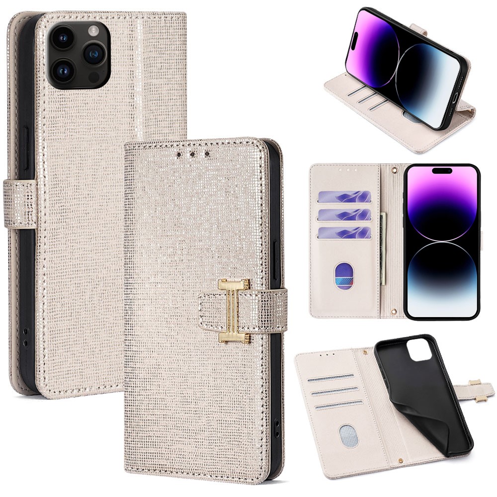 For iPhone 14 Pro Max Case Wallet Sequins Leather Crossbody Phone Cover - White