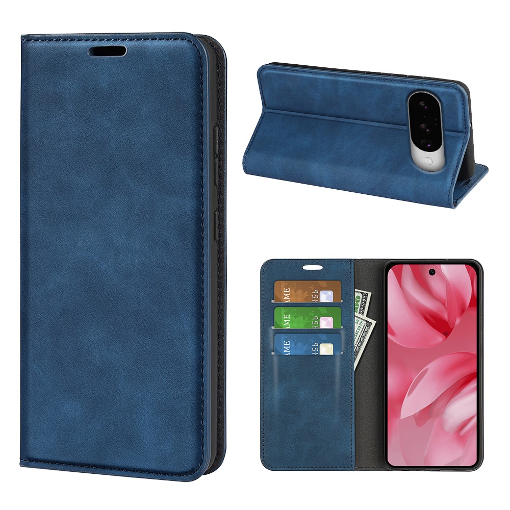 For Google Pixel 10 Case Skin Touch Leather Wallet Phone Cover - Blue