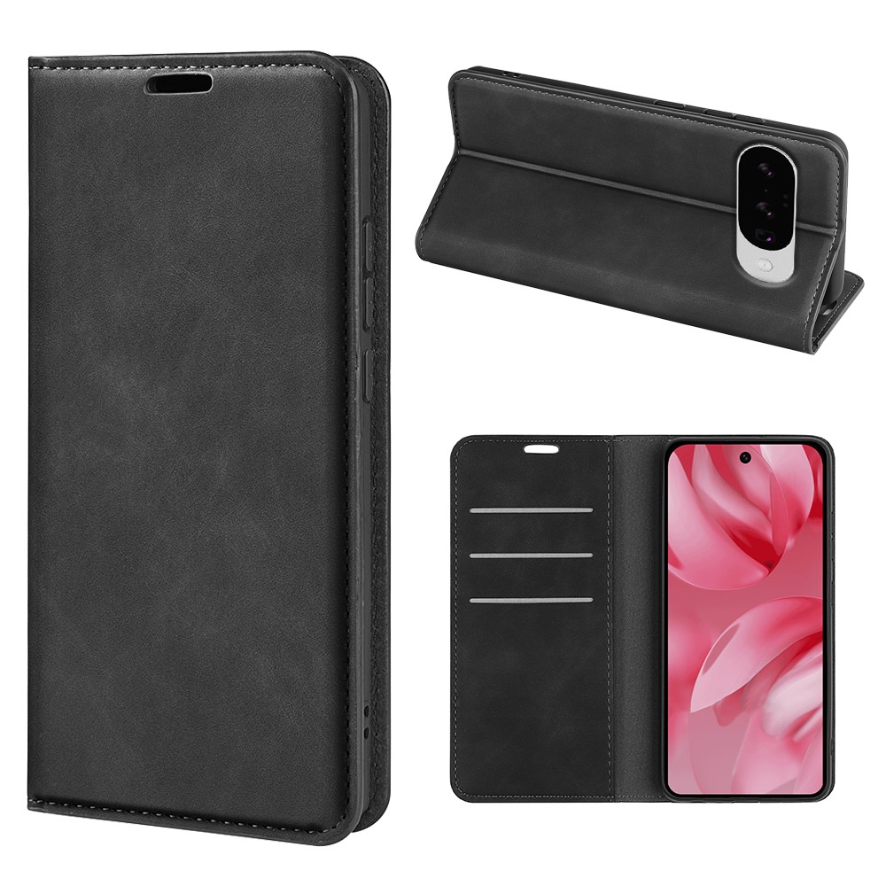 For Google Pixel 10 Case Skin Touch Leather Wallet Phone Cover - Black