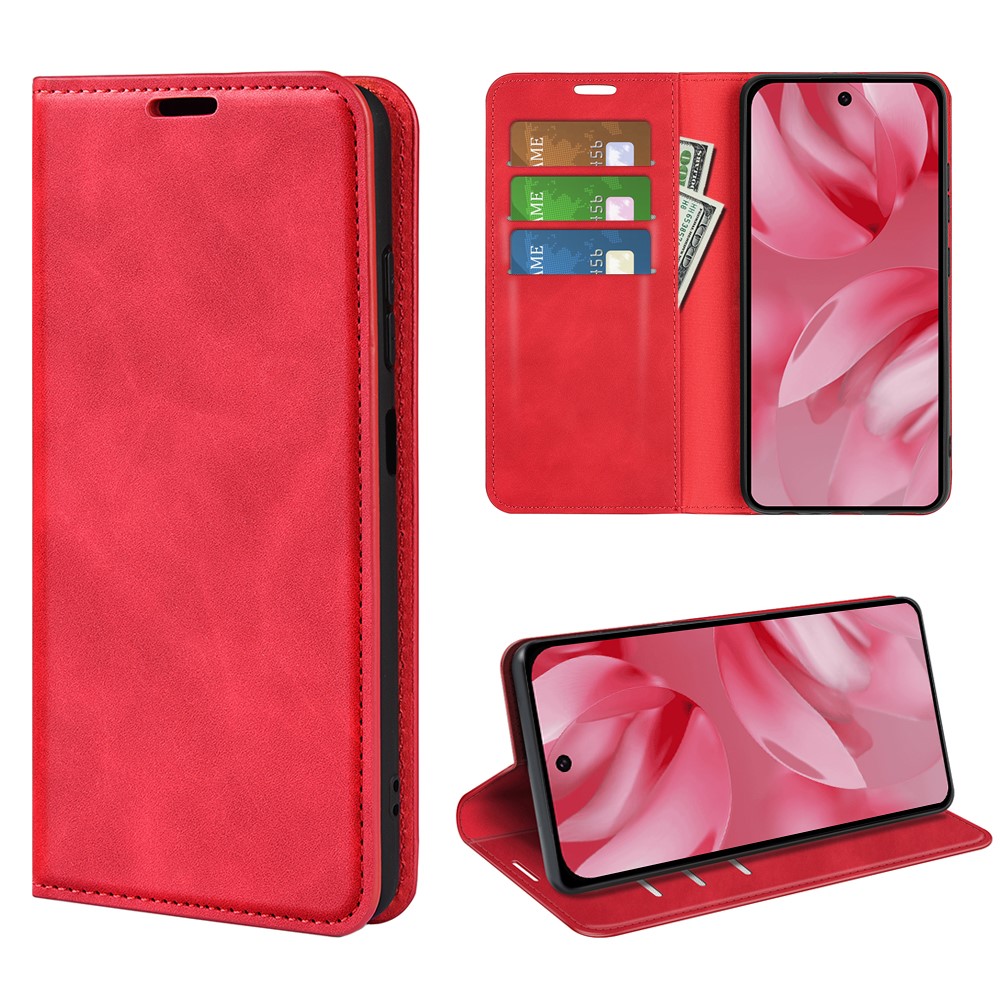 For Google Pixel 10 Case Skin Touch Leather Wallet Phone Cover - Red