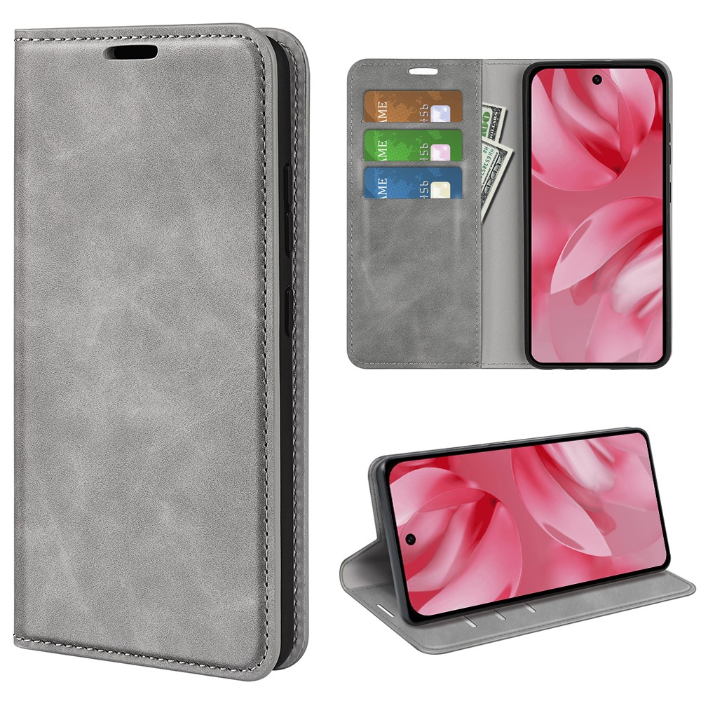 For Google Pixel 10 Case Skin Touch Leather Wallet Phone Cover - Grey