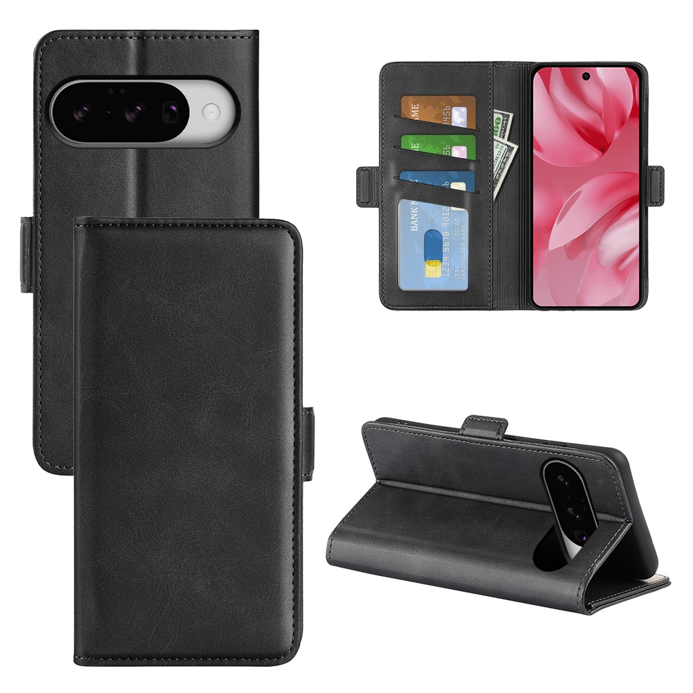 For Google Pixel 10 Case Calf Texture Leather Wallet Phone Cover - Black