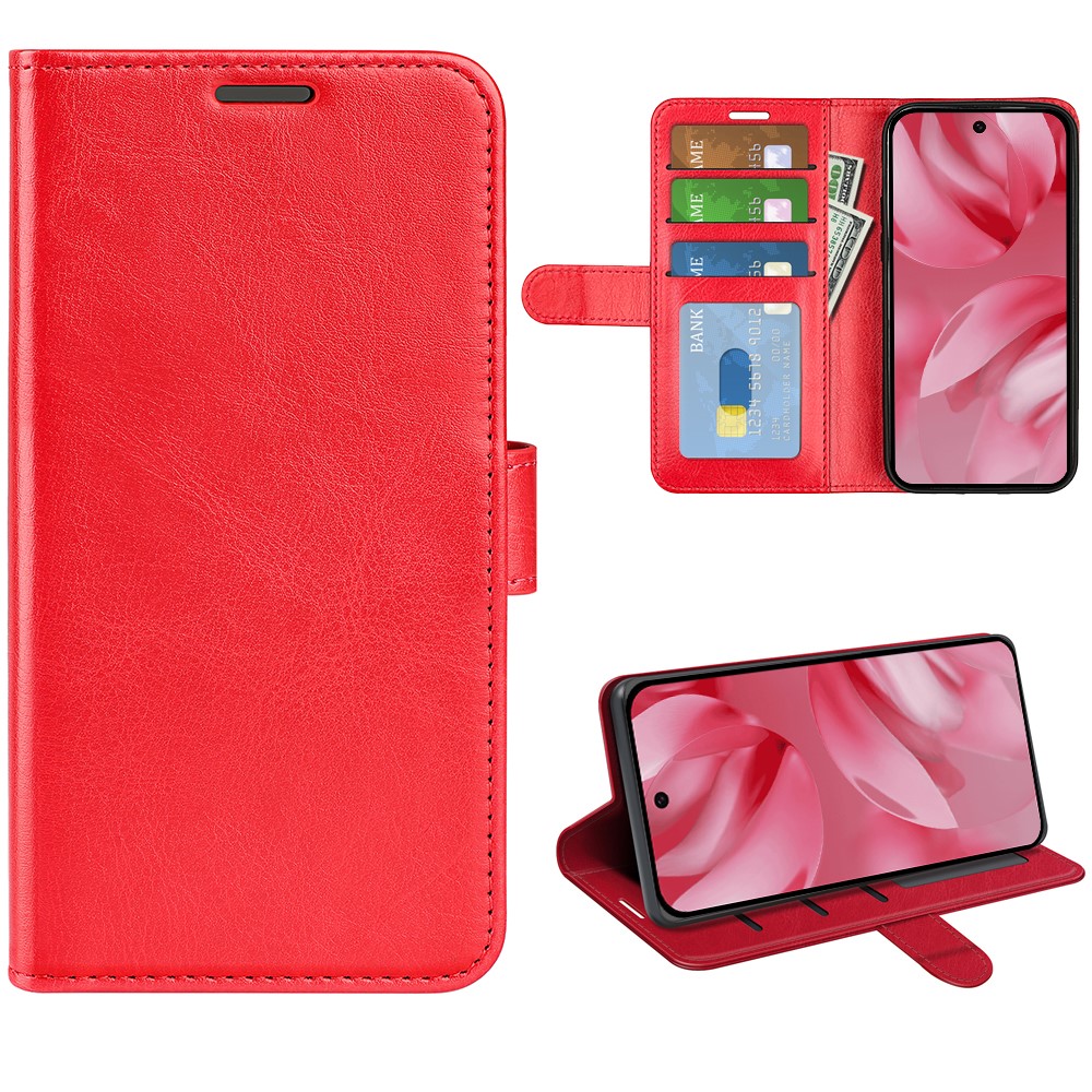 For Google Pixel 10 Case Crazy Horse Texture Stand Leather Phone Cover - Red
