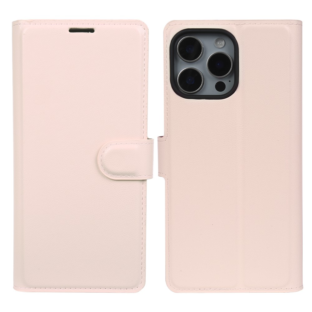 For iPhone 15 Pro Stand Case Biobased Eco-Friendly RPET RPVB Slim Phone Cover with Wallet - Pink