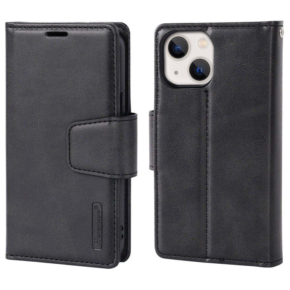 HANMAN Miro2 Series for iPhone 13 mini 5.4 inch PU Leather Flip Phone Cover Detachable 2-in-1 Magnetic Wallet Stand Case - Black