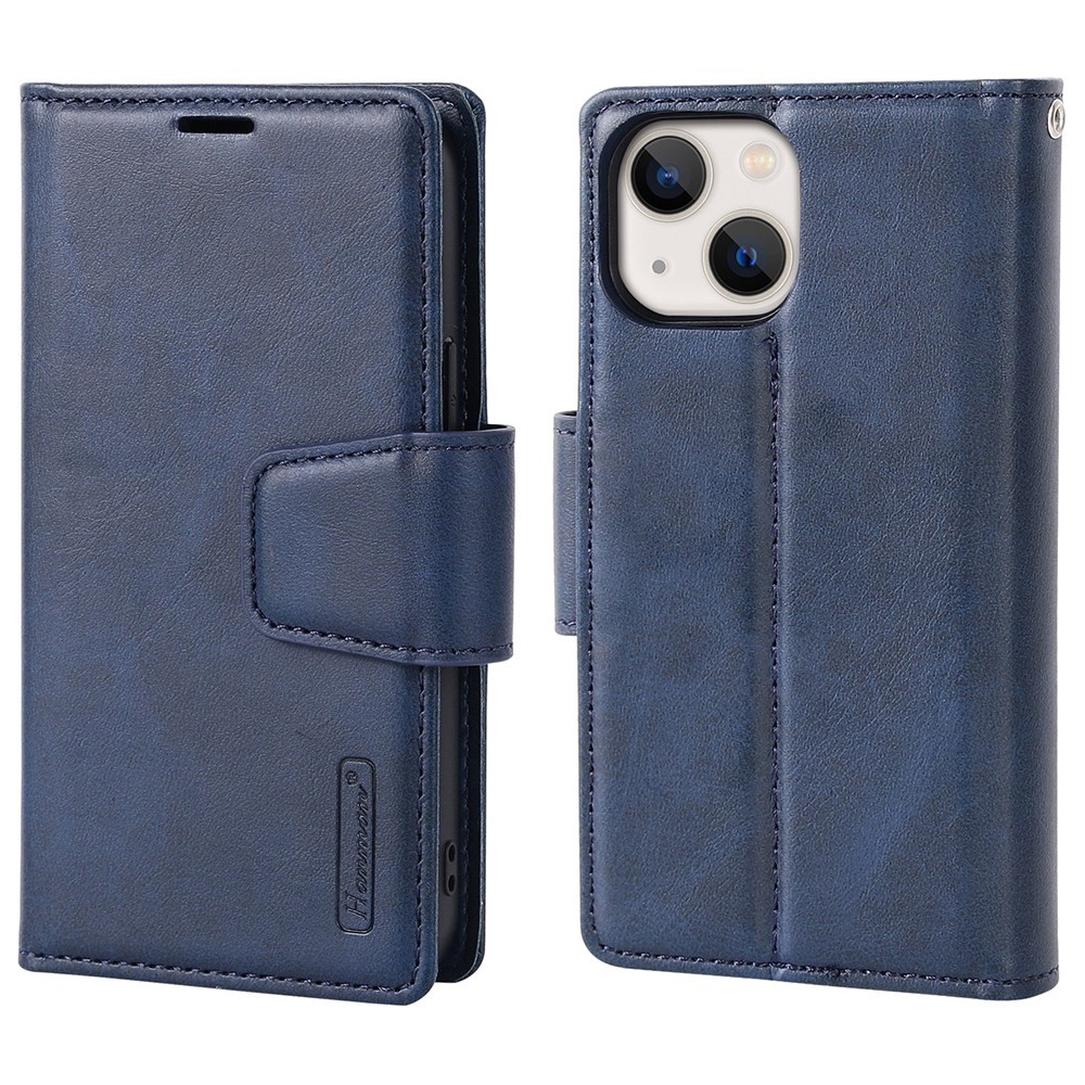 HANMAN Miro2 Series for iPhone 13 mini 5.4 inch PU Leather Flip Phone Cover Detachable 2-in-1 Magnetic Wallet Stand Case - Blue