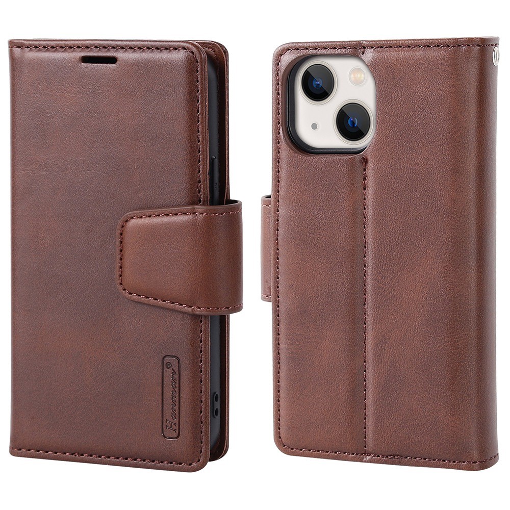 HANMAN Miro2 Series for iPhone 13 mini 5.4 inch PU Leather Flip Phone Cover Detachable 2-in-1 Magnetic Wallet Stand Case - Brown