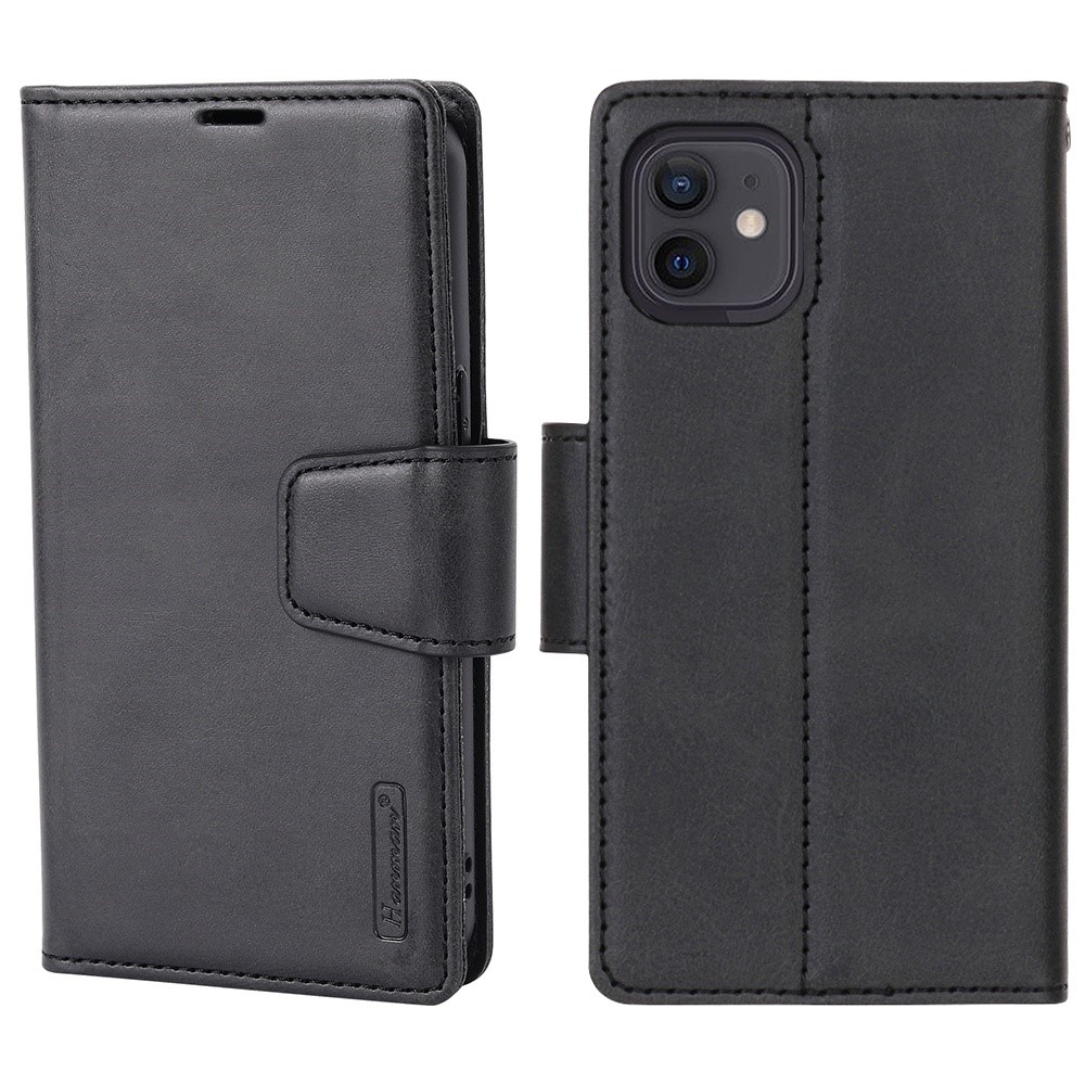 HANMAN Miro2 Series for iPhone 12 mini 5.4 inch PU Leather Stand Flip Phone Case Magnetic Detachable 2-in-1 Wallet Cover - Black