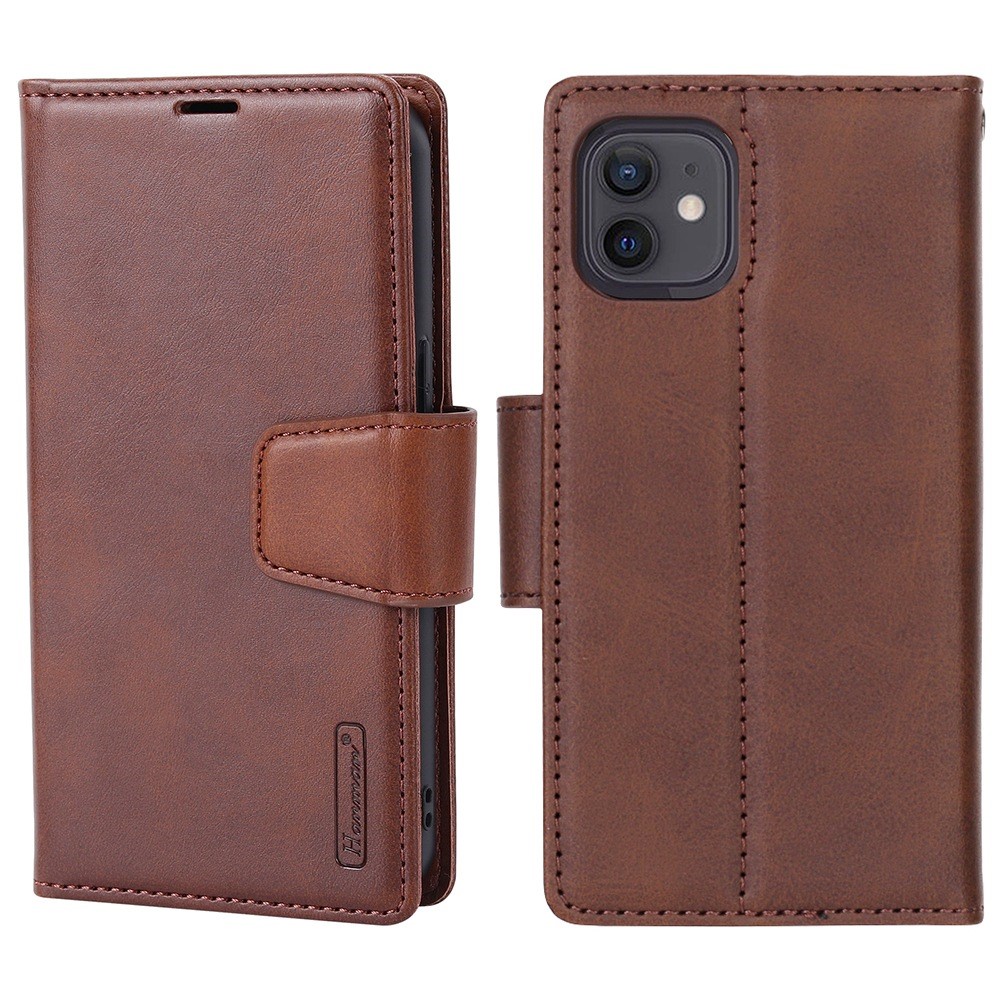 HANMAN Miro2 Series for iPhone 12 mini 5.4 inch PU Leather Stand Flip Phone Case Magnetic Detachable 2-in-1 Wallet Cover - Brown