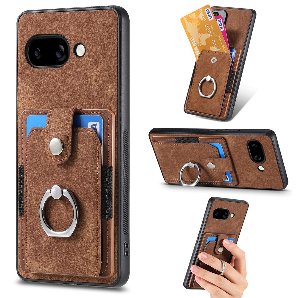 For Google Pixel 9a Phone Case Leather Back Cover with Card Slots Kickstand - Brown