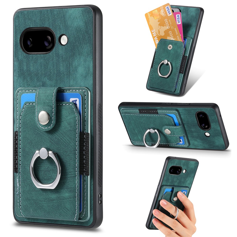 For Google Pixel 9a Phone Case Leather Back Cover with Card Slots Kickstand - Green