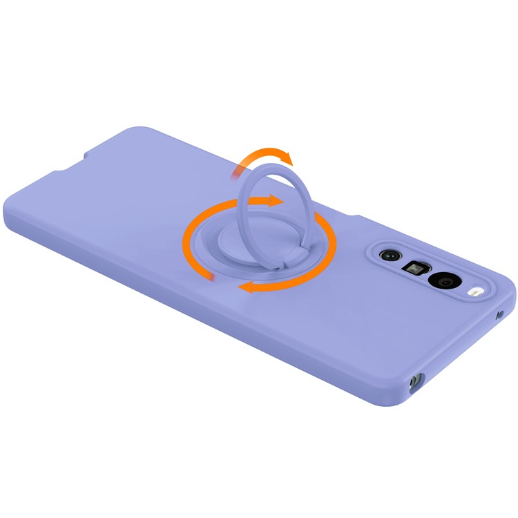 Para Sony Xperia 10 IV 5g Ring Kickstand Design Liquid Silicone Phone Protective Case Anti-scratch Back Tampa Com Cordão - Verde-3