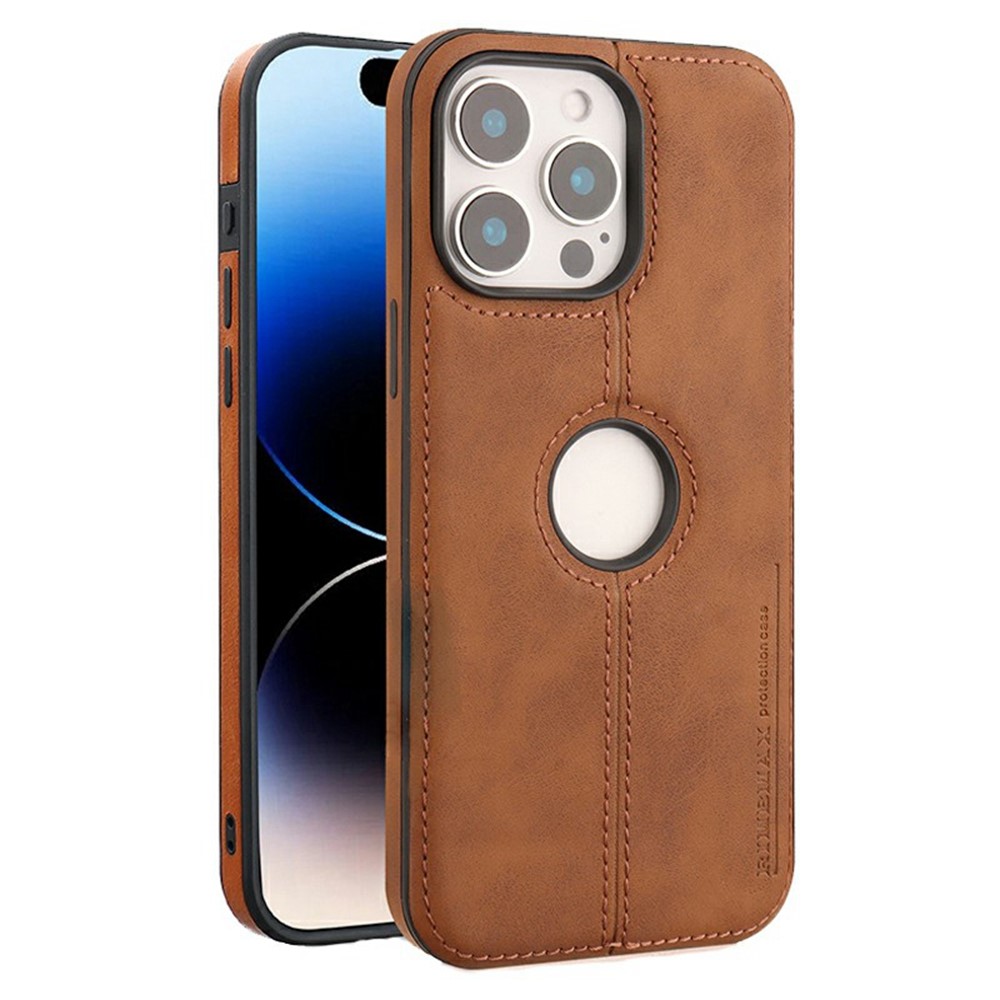 For iPhone 15 Pro Max Case Central Axis with Logo Cutout PU Leather + PC Phone Back Cover - Light Brown