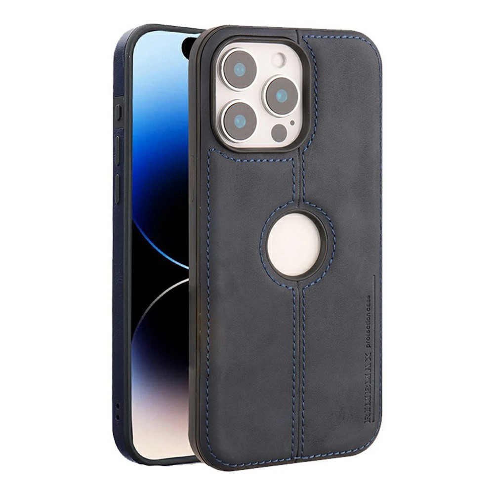 For iPhone 15 Pro Case Central Axis with Logo Cutout PU Leather + PC Phone Back Cover - Blue