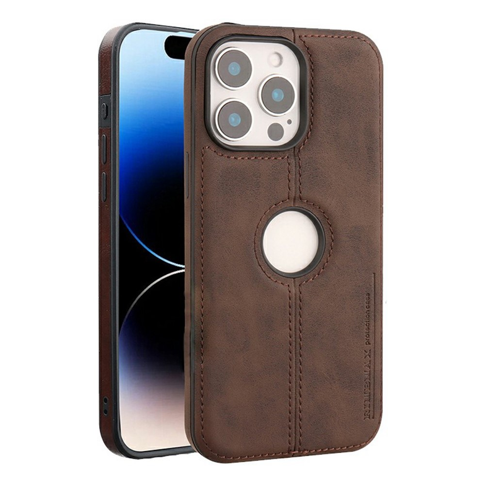 For iPhone 13 Pro Max Case Central Axis with Logo Cutout PU Leather + PC Phone Back Cover - Dark Brown