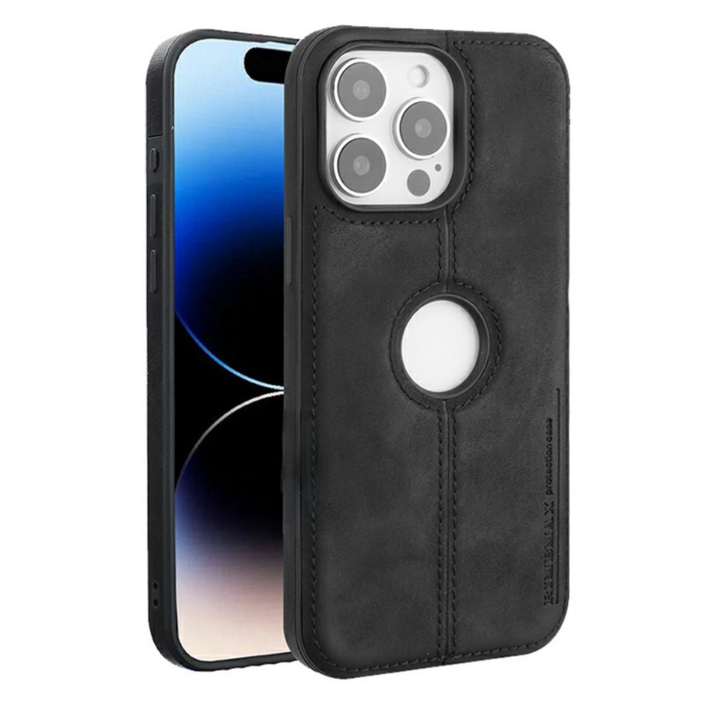 For iPhone 13 Pro Case Central Axis with Logo Cutout PU Leather + PC Phone Back Cover - Black