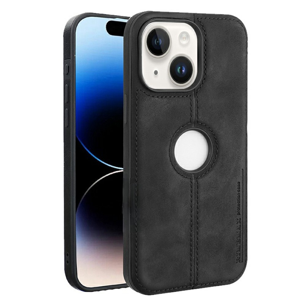 For iPhone 15 Case Central Axis with Logo Cutout PU Leather + PC Phone Back Cover - Black