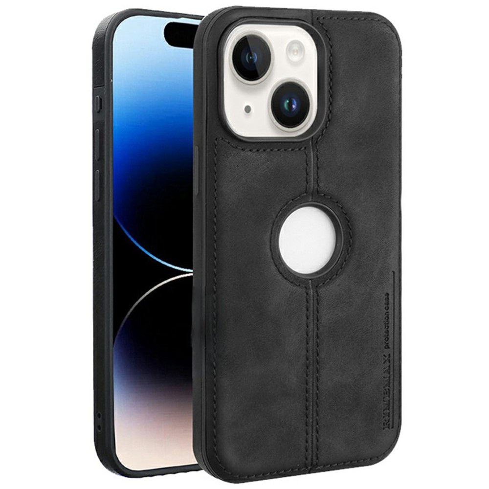 For iPhone 13 Case Central Axis with Logo Cutout PU Leather + PC Phone Back Cover - Black