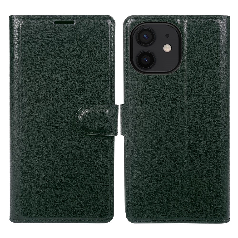 For iPhone 12 Stand Case Biobased Eco-Friendly RPET RPVB Slim Phone Cover with Wallet - Blackish Green