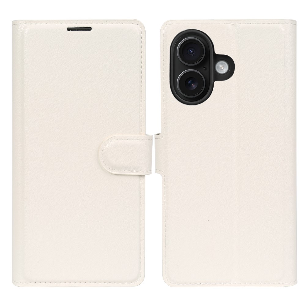For iPhone 16 Plus Stand Case Biobased Eco-Friendly RPET RPVB Slim Phone Cover with Wallet - White