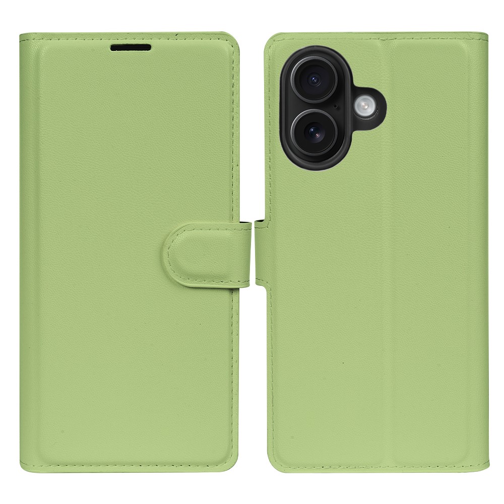 For iPhone 16 Plus Stand Case Biobased Eco-Friendly RPET RPVB Slim Phone Cover with Wallet - Light Green