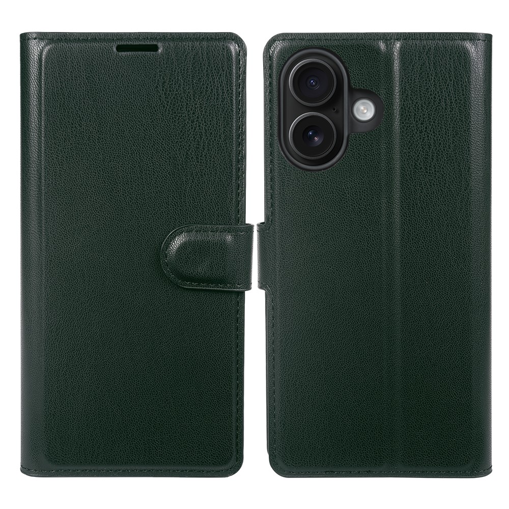 For iPhone 16 Plus Stand Case Biobased Eco-Friendly RPET RPVB Slim Phone Cover with Wallet - Blackish Green