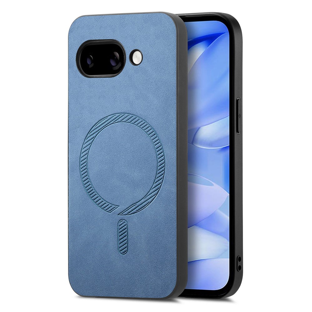 For Google Pixel 9a Leather Back Case Compatible with MagSafe Skin-touch Phone Cover - Blue