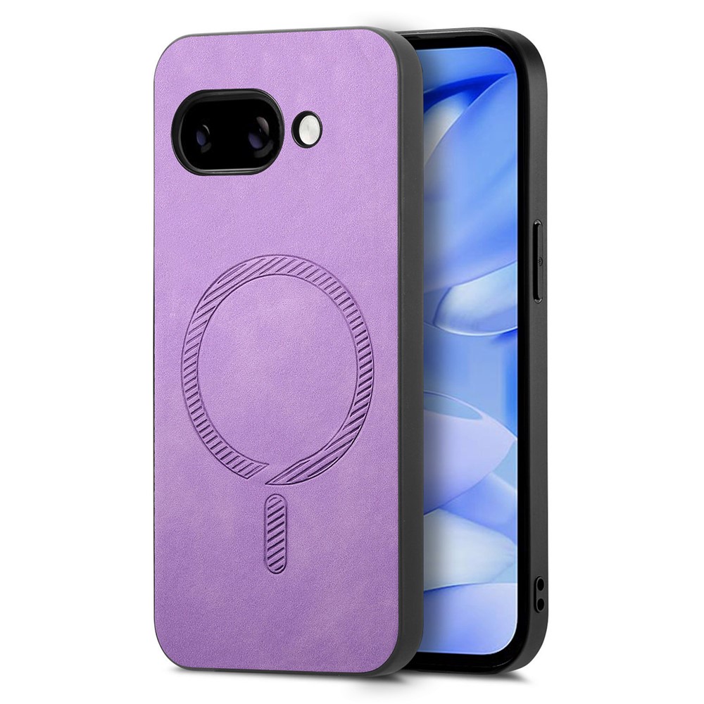 For Google Pixel 9a Leather Back Case Compatible with MagSafe Skin-touch Phone Cover - Purple