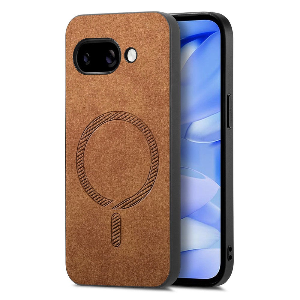 For Google Pixel 9a Leather Back Case Compatible with MagSafe Skin-touch Phone Cover - Brown