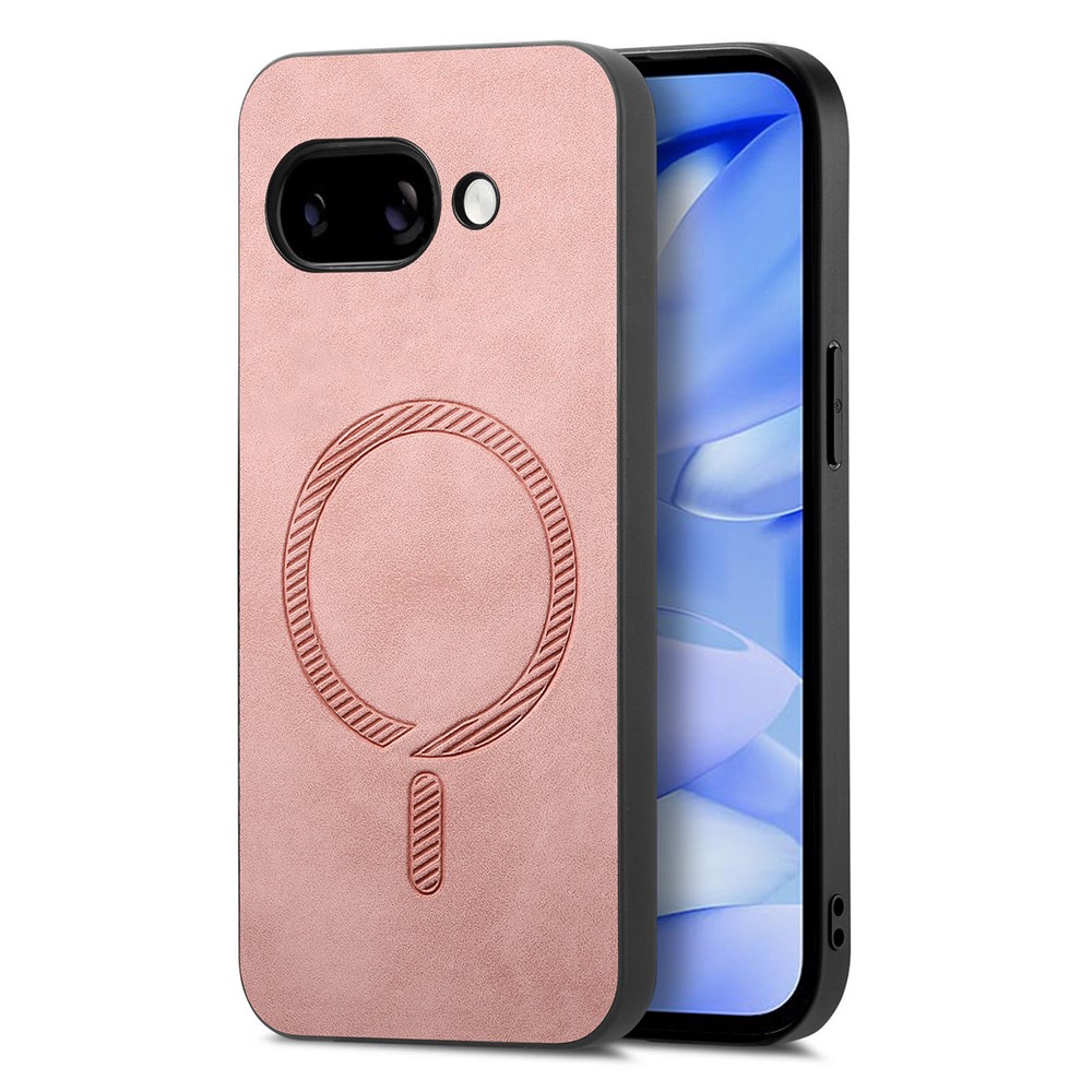 For Google Pixel 9a Leather Back Case Compatible with MagSafe Skin-touch Phone Cover - Pink