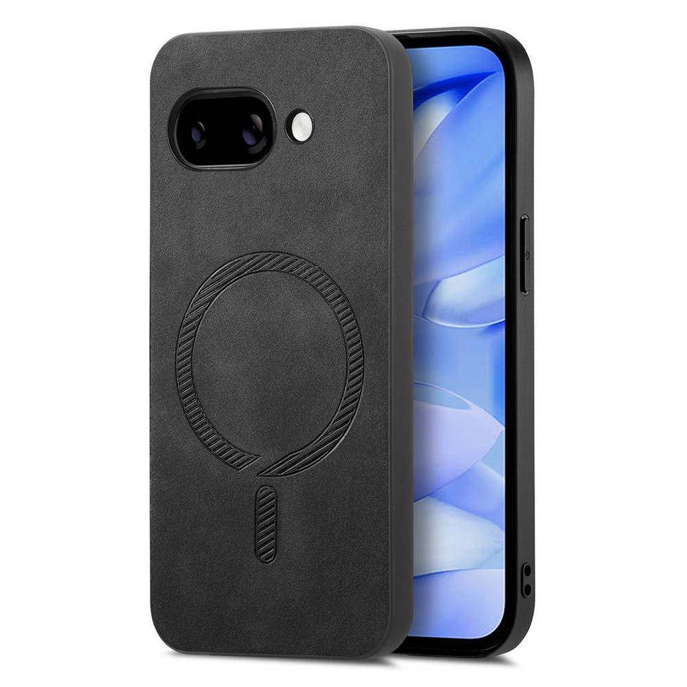 For Google Pixel 9a Leather Back Case Compatible with MagSafe Skin-touch Phone Cover - Black