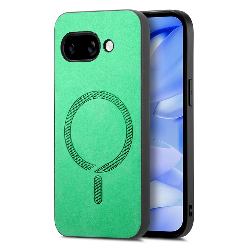 For Google Pixel 9a Leather Back Case Compatible with MagSafe Skin-touch Phone Cover - Green