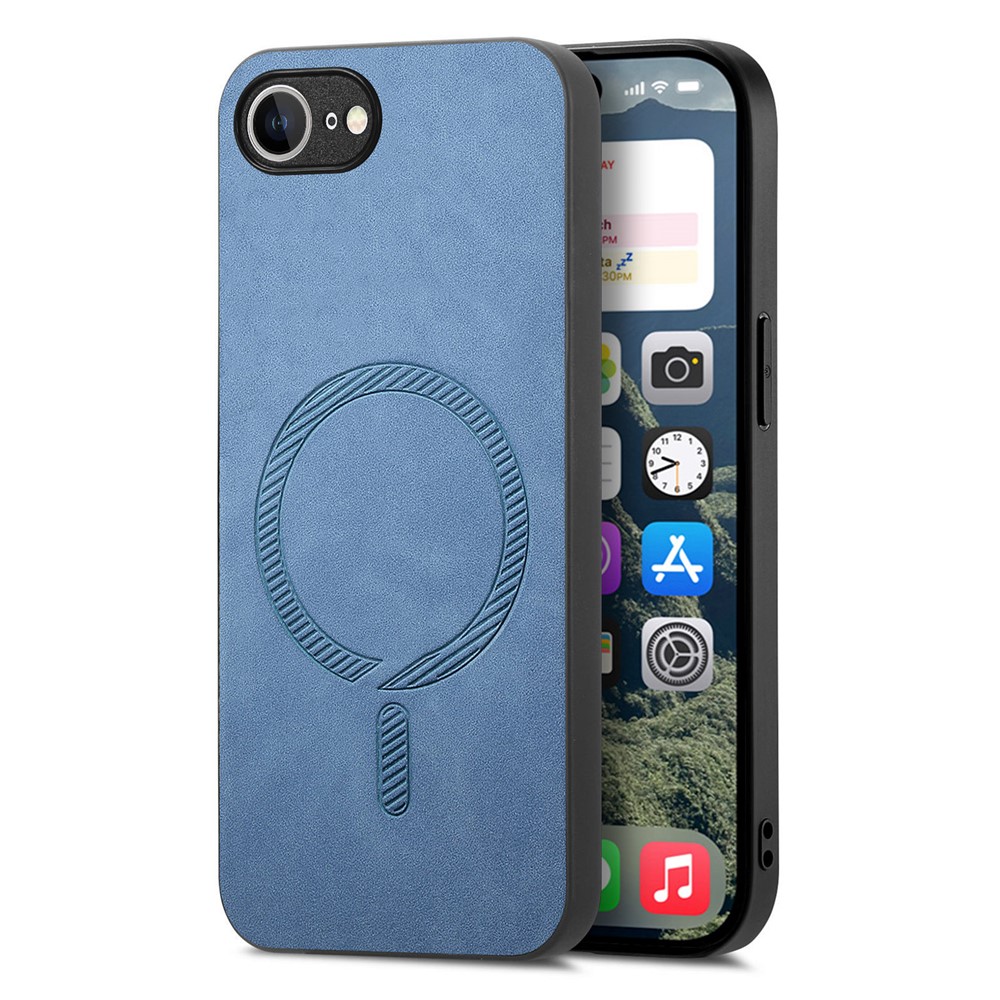 For iPhone 16e Leather Back Case Compatible with MagSafe Skin-touch Phone Cover - Blue