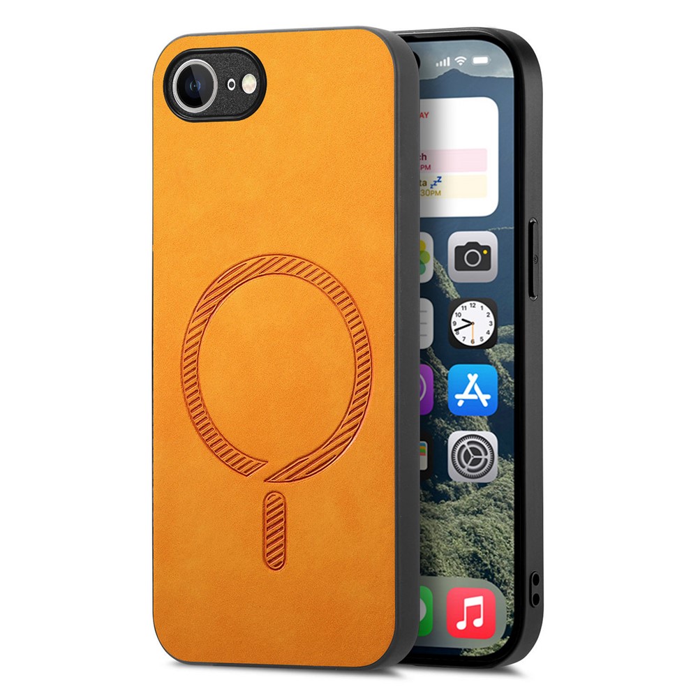 For iPhone 16e Leather Back Case Compatible with MagSafe Skin-touch Phone Cover - Yellow