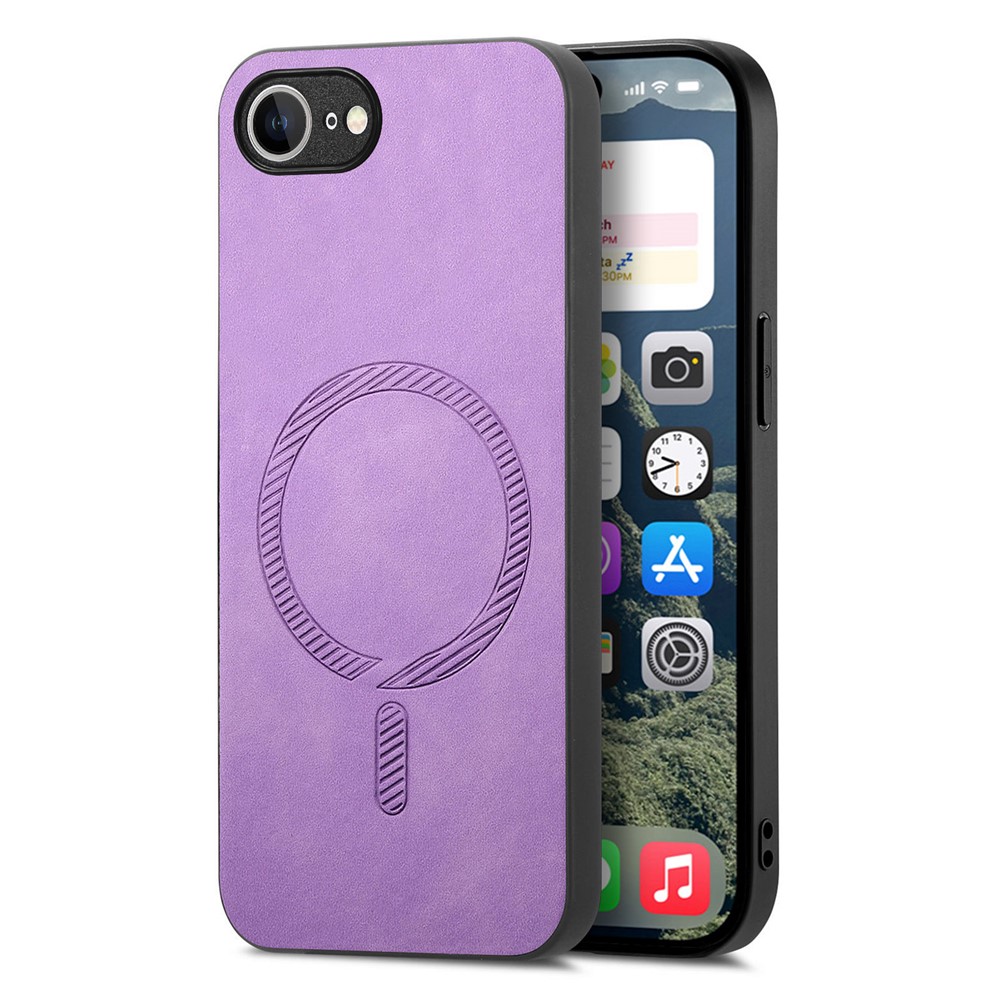 For iPhone 16e Leather Back Case Compatible with MagSafe Skin-touch Phone Cover - Purple