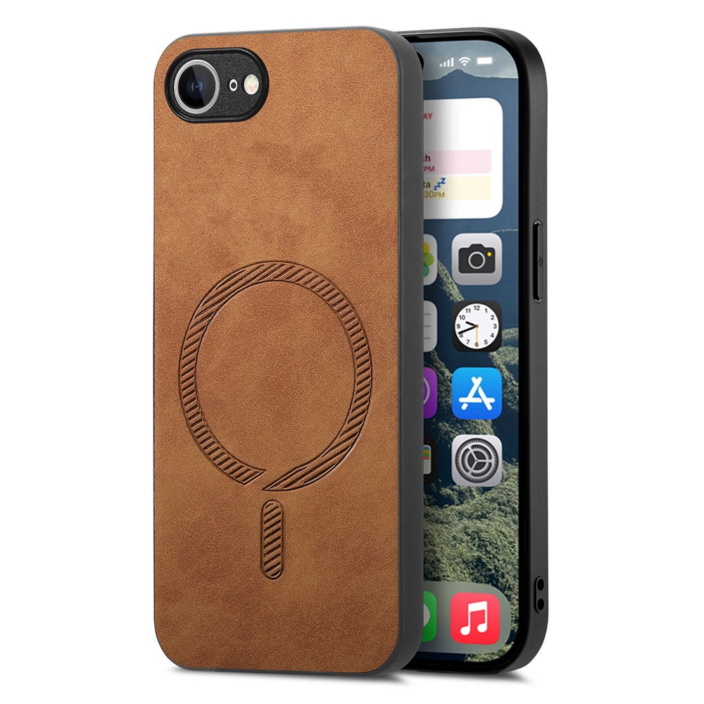 For iPhone 16e Leather Back Case Compatible with MagSafe Skin-touch Phone Cover - Brown