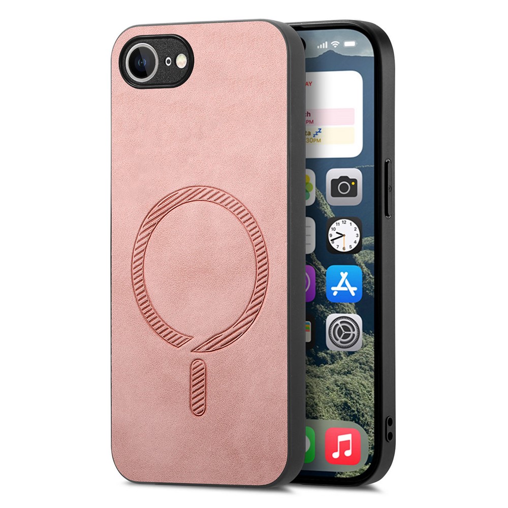 For iPhone 16e Leather Back Case Compatible with MagSafe Skin-touch Phone Cover - Pink
