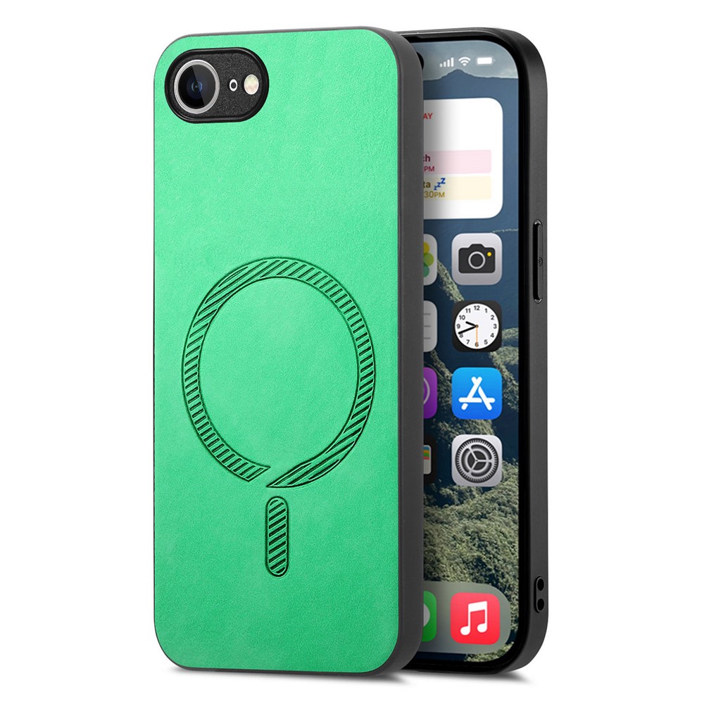 For iPhone 16e Leather Back Case Compatible with MagSafe Skin-touch Phone Cover - Green